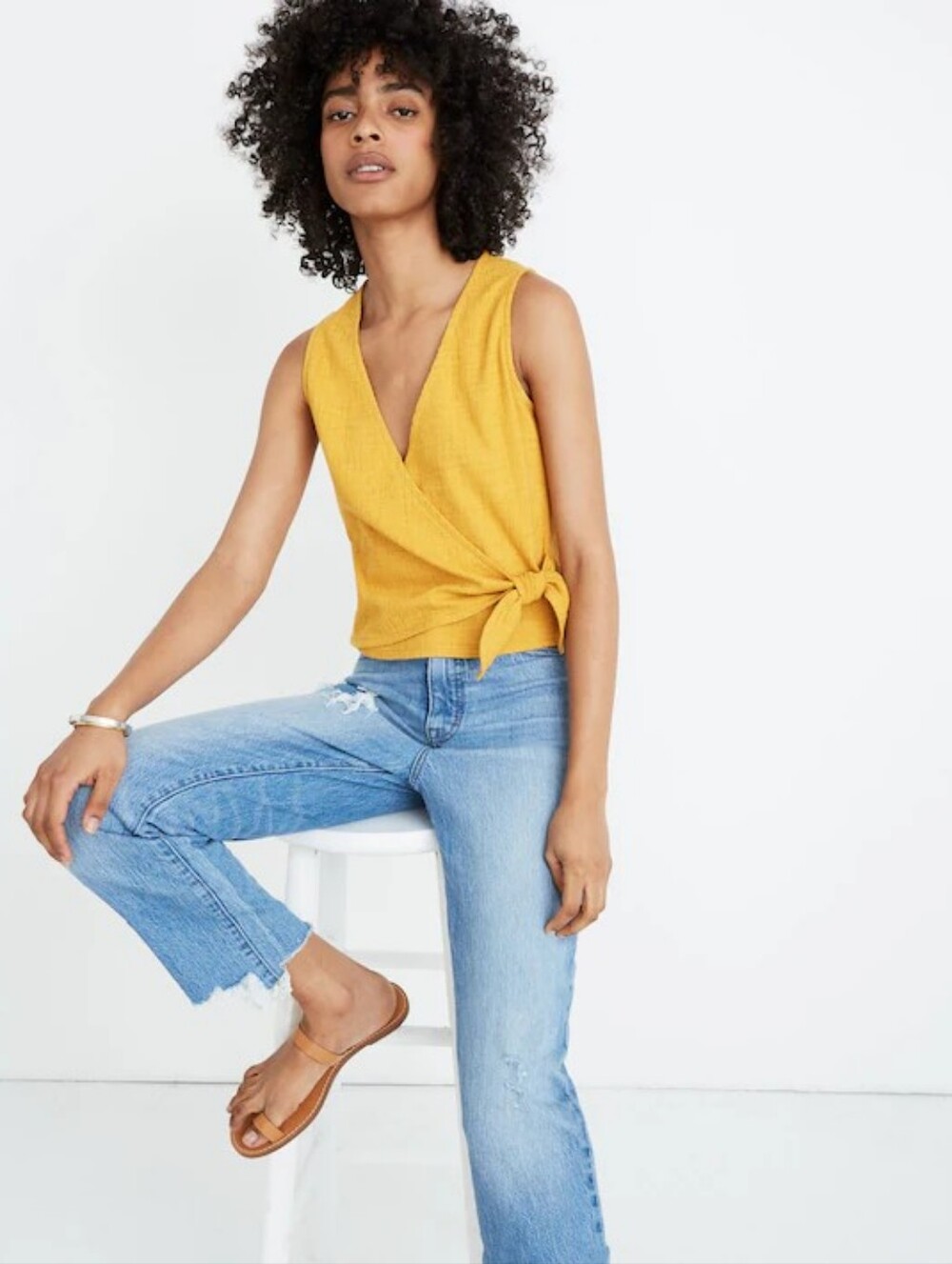 Texture & Thread Wrap-Tie Tank Top Tungsten Glow